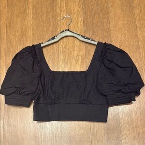 Aje Black Puff Sleeve Crop Top